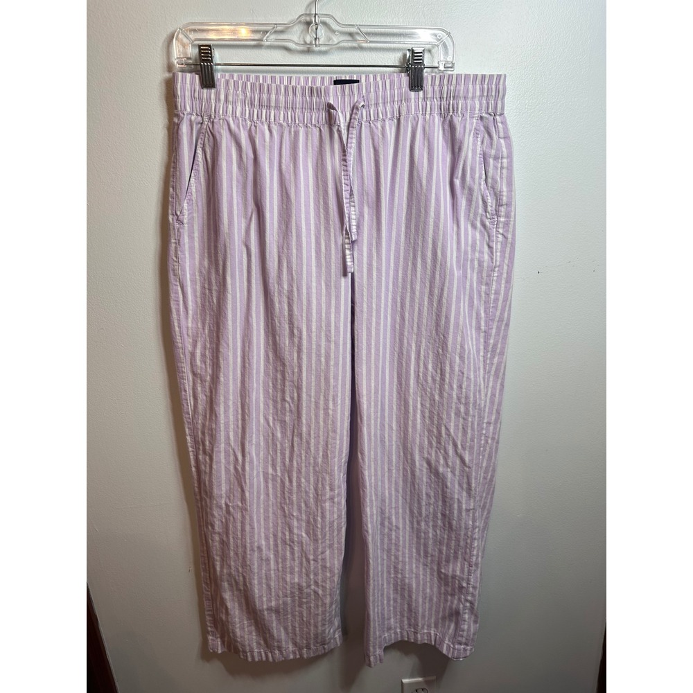 Gap Womens Lavender White Striped Cotton Lounge Pajama Pants Large Drawstring